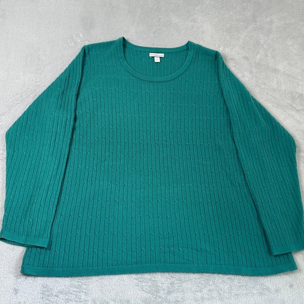 Croft and Barrow Sweater Womens 3X Teal Cable Knit Long Sleeve Classic‎ Casual - Picture 6 of 12